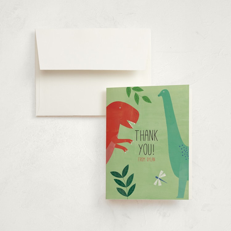 "Let's Roar DInosaur" - Children's Birthday Party Thank You Cards in Forest by melanie mikecz - Front