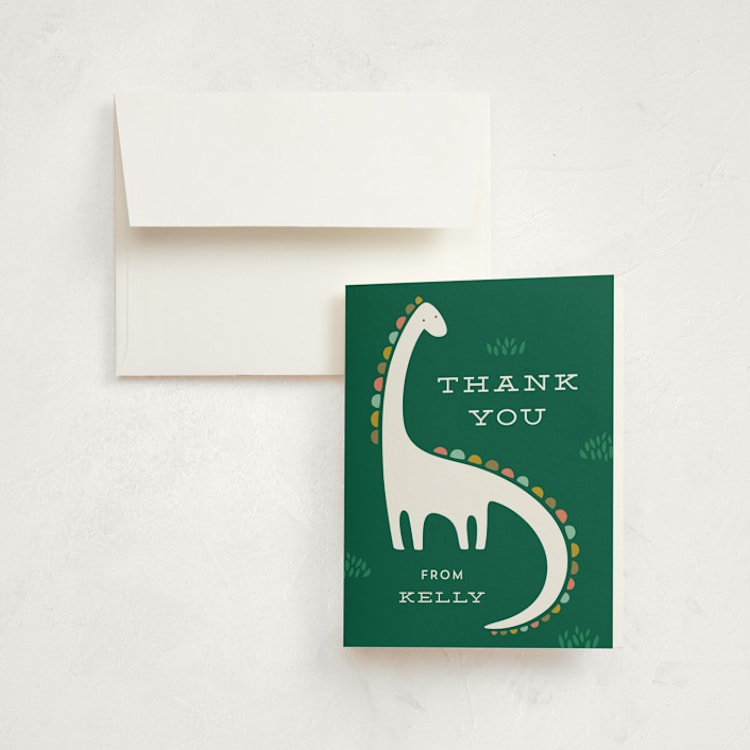 "Dinotastic" - Children's Birthday Party Thank You Cards in Palm by Laura Hankins - Front