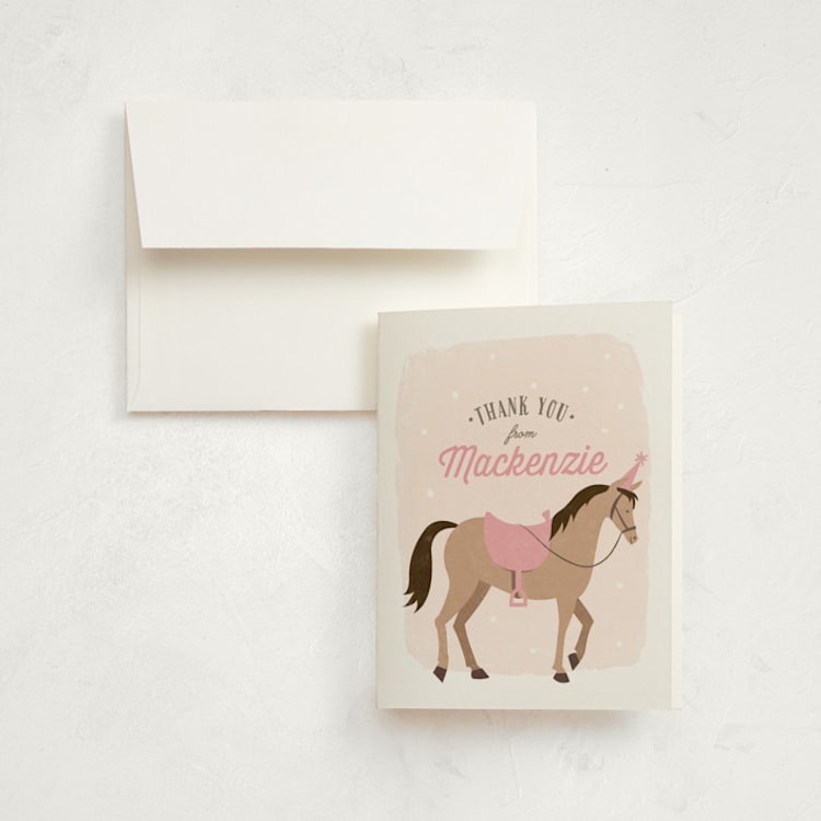 "Saddle Up" - Children's Birthday Party Thank You Cards in Rose by Karidy Walker - Front