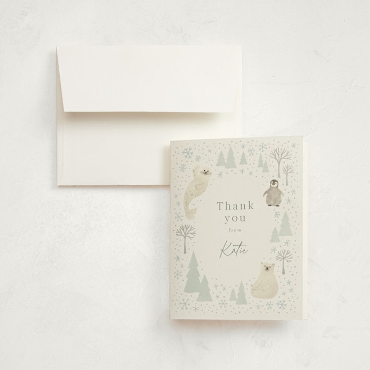 "Arctic friends" - Children's Birthday Party Thank You Cards in Seafoam by Jennifer Wick - Front