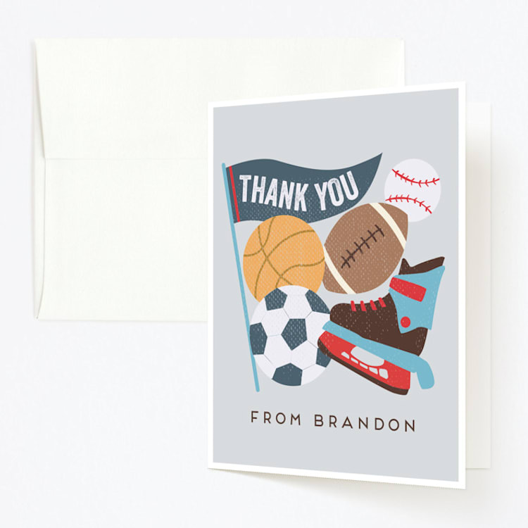 "All Star" - Children's Birthday Party Thank You Cards in Glacier by peetie design - Front