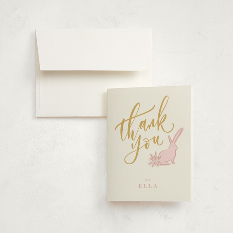 "Some Bunny" - Children's Birthday Party Thank You Cards in Peony by Julie Murray - Front