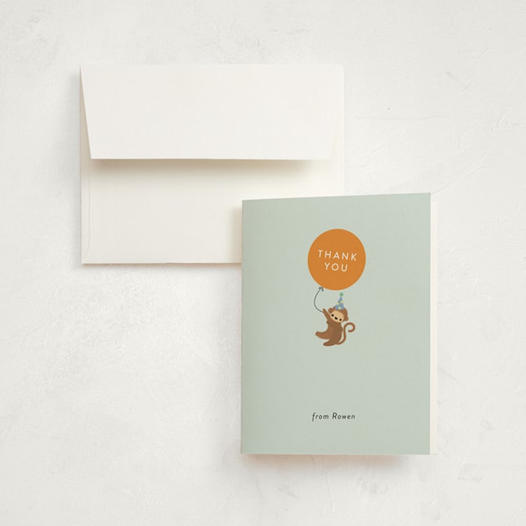 "Party Animal Cake" - Children's Birthday Party Thank You Cards in Aqua by Itsy Belle Studio - Front