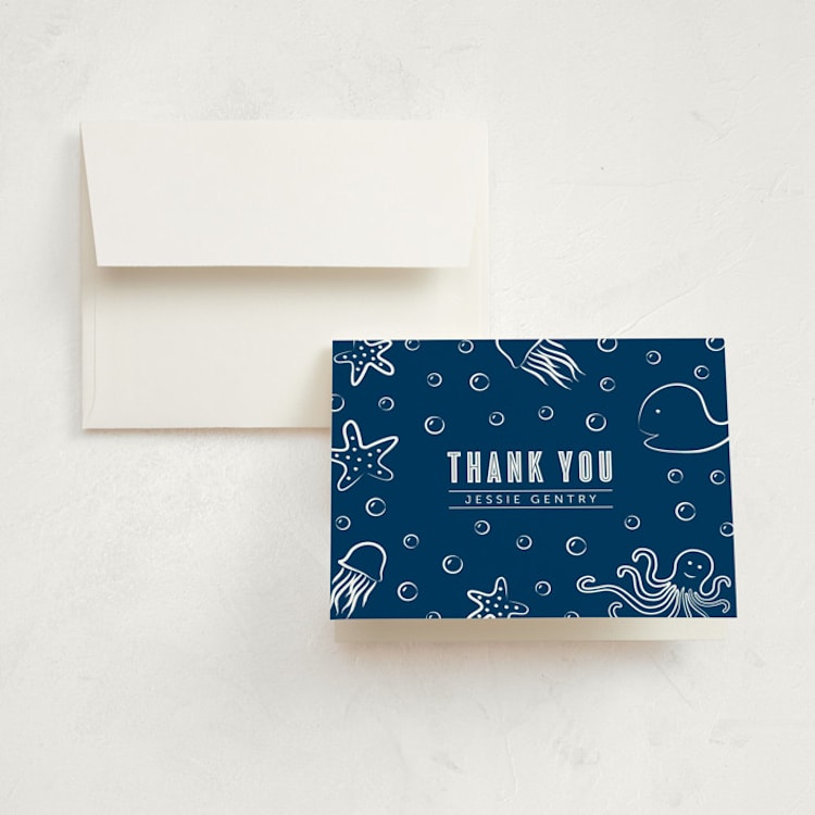 "Aquatic Doodles" - Children's Birthday Party Thank You Cards in Ocean by Lehan Veenker - Front