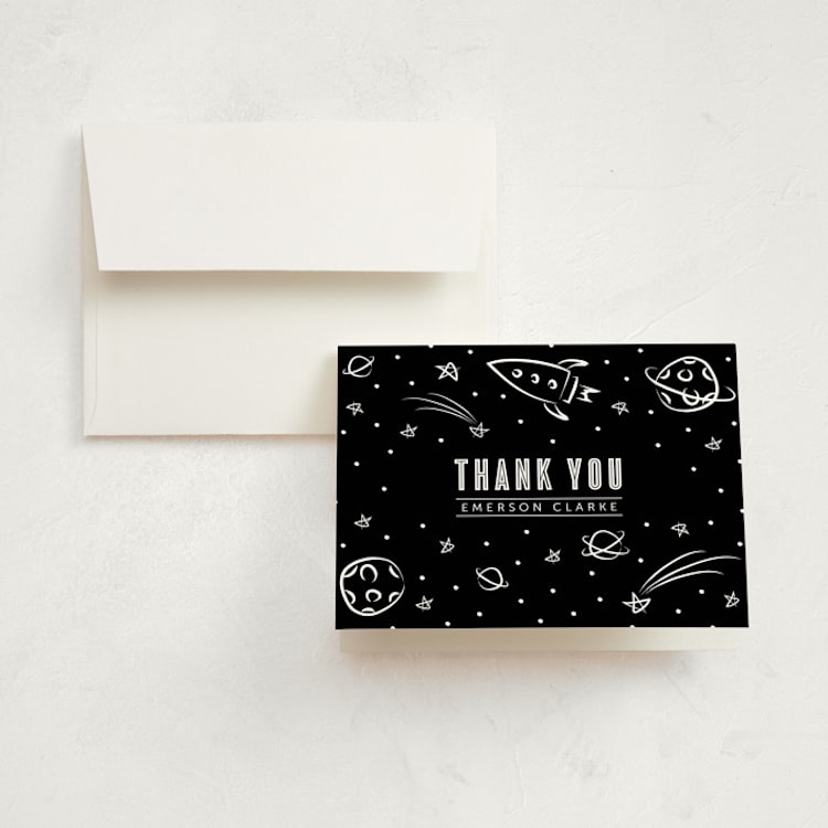 "Cosmic Doodles" - Children's Birthday Party Thank You Cards in Ivory by Lehan Veenker - Front