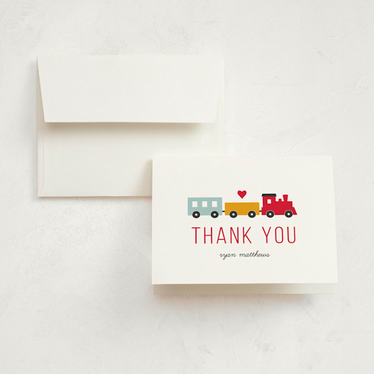 "Birthday Train" - Children's Birthday Party Thank You Cards in Fire Hydrant by Sandra Picco Design - Front