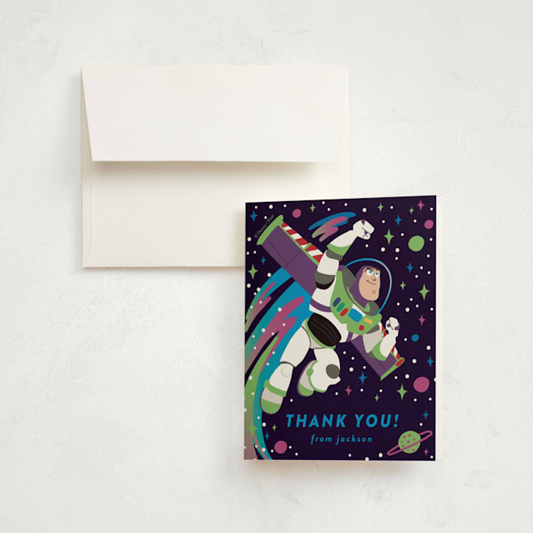 "Disney and Pixar birthday Buzz" - Children's Birthday Party Thank You Cards in Night Sky by Katie Zimpel - Front
