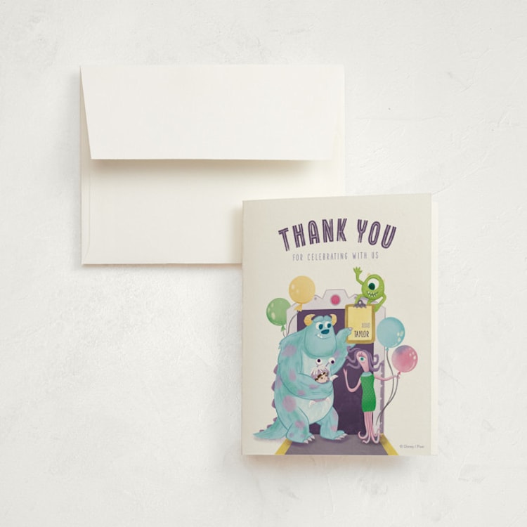 "Disney and Pixar's Monster's Inc Party Door" - Children's Birthday Party Thank You Cards in Roar by curiouszhi - Front