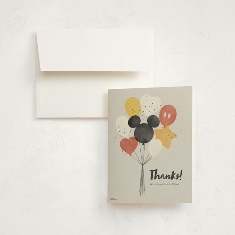 "Disney's Mickey Balloon Bunch" - Children's Birthday Party Thank You Cards in Cream by Adelyn T. - Front