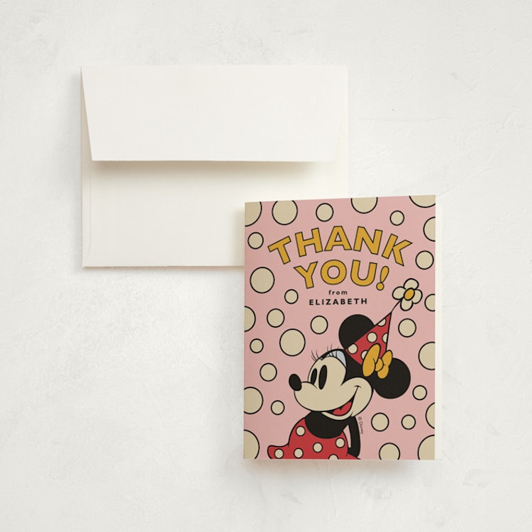 "Disney Vintage Minnie" - Children's Birthday Party Thank You Cards in Blush by Heather Schertzer - Front