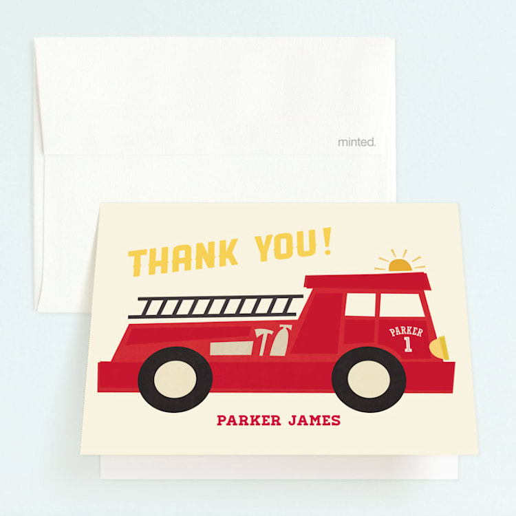 "Five Alarm" - Children's Birthday Party Thank You Cards in Fire by Jessie Steury - Front