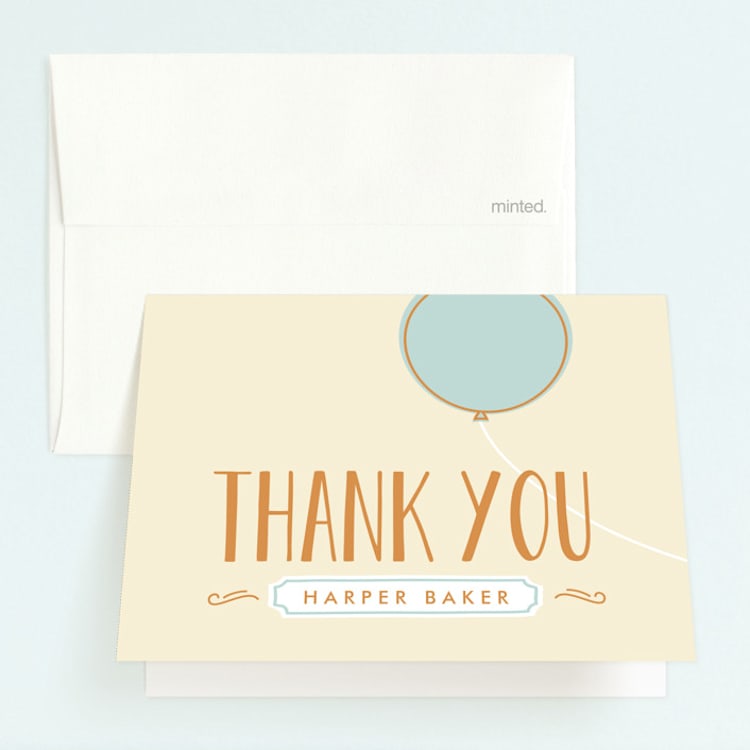 "Mod Balloon" - Children's Birthday Party Thank You Cards in Sky by Melanie Severin - Front