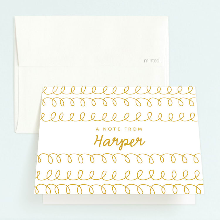 "Princess Crown Doodle" - Children's Birthday Party Thank You Cards in Gold by Lehan Veenker - Front