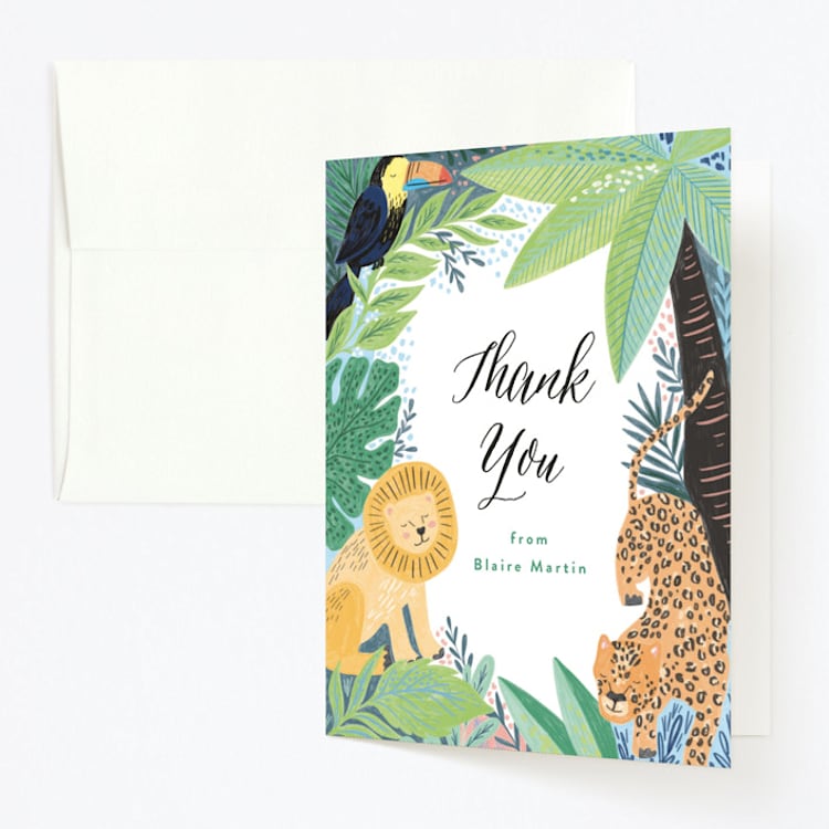 "Jungle Animal Sketchbook" - Children's Birthday Party Thank You Cards in Canary by Alethea and Ruth - Front
