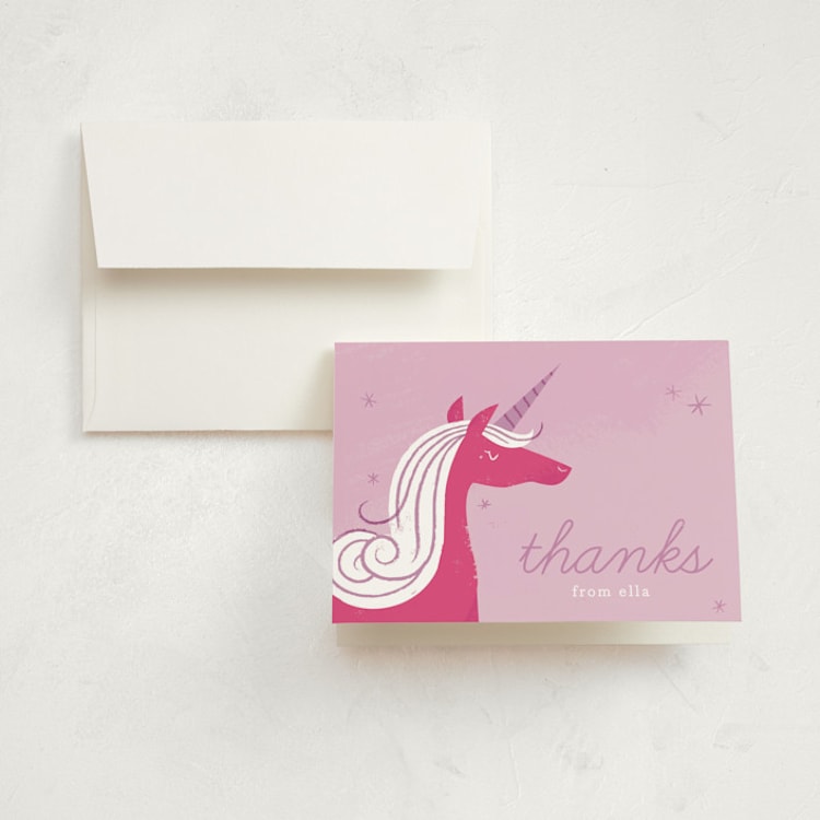 "Sweet Unicorn" - Children's Birthday Party Thank You Cards in Lilac by Carmi Cioni - Front