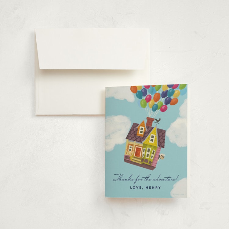 "Disney and Pixar's Adventure is Out There!" - Children's Birthday Party Thank You Cards in Sky by Brooke Chandler - Front