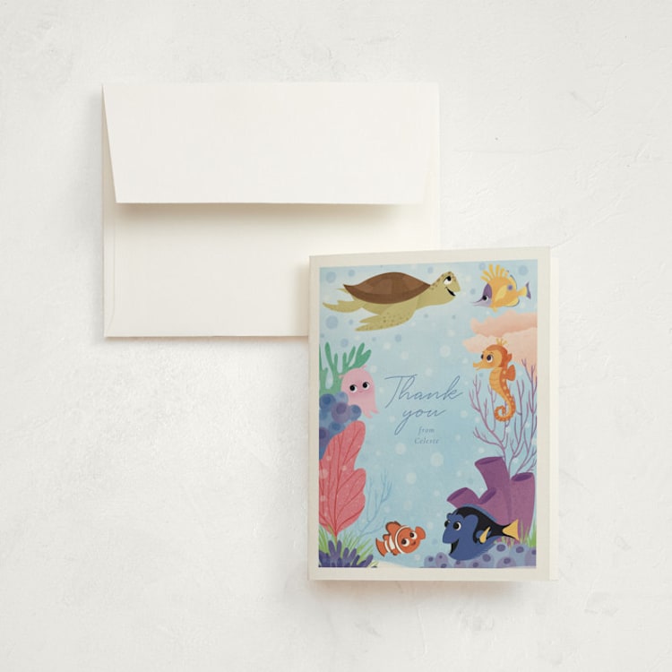 "Disney and Pixar's Finding Nemo Friends" - Children's Birthday Party Thank You Cards in Sea by Sabrin Deirani - Front