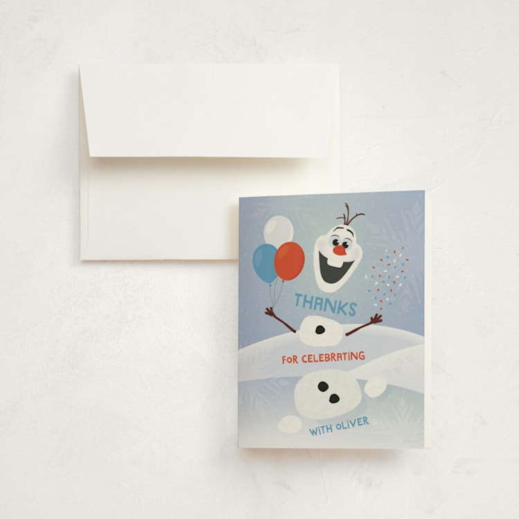 "Disney's Olaf to Party" - Children's Birthday Party Thank You Cards in Periwinkle by Erica Krystek - Front