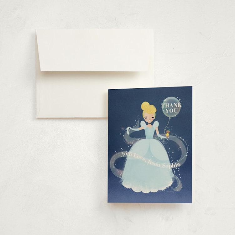 "Disney's Cinderella Bibbity Bobbity" - Children's Birthday Party Thank You Cards in Midnight by Itsy Belle Studio - Front