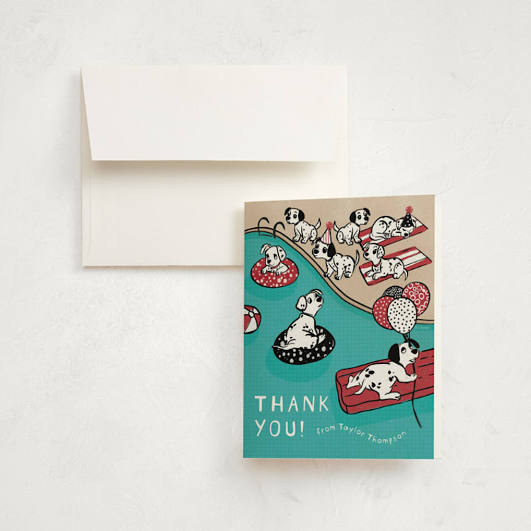 "Disney's 101 Dalmatians Pool Pawty" - Children's Birthday Party Thank You Cards in Firetruck by Jenna Holcomb - Front