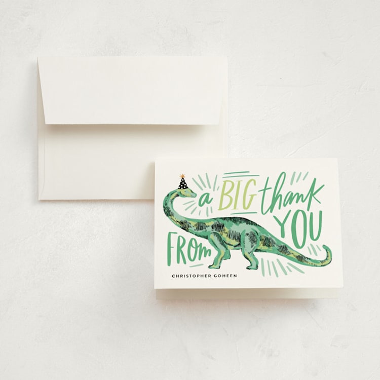 "Dino Party Hat" - Children's Birthday Party Thank You Cards in Fern by Alethea and Ruth - Front