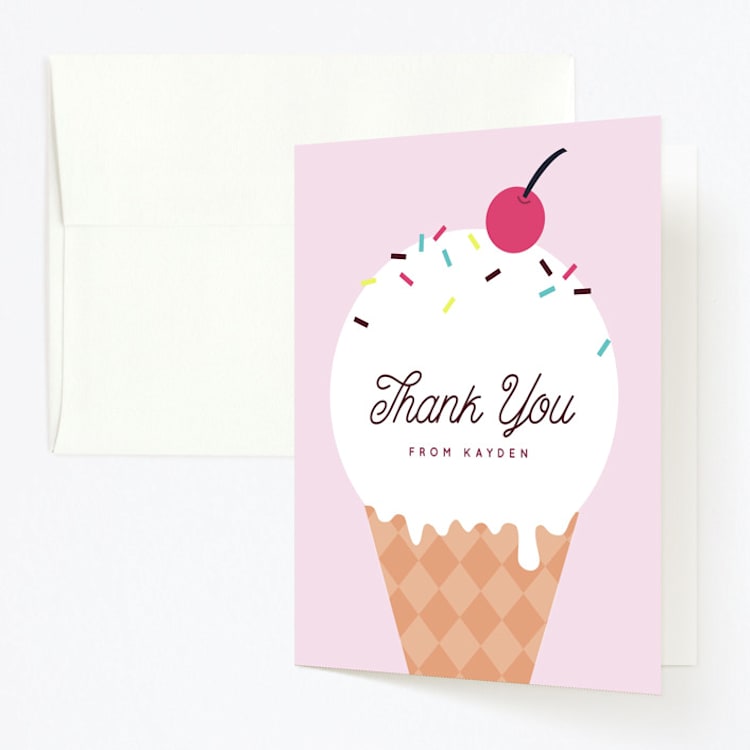 "Banana Split" - Children's Birthday Party Thank You Cards in Strawberry by Katie Zimpel - Front