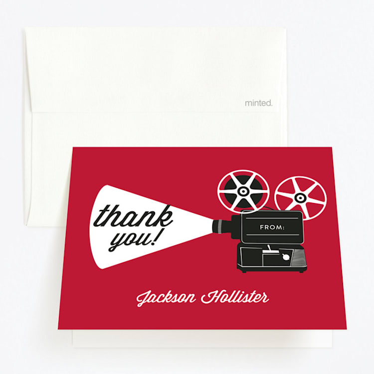 "Movie Night" - Children's Birthday Party Thank You Cards in Firetruck by Jill Means - Front