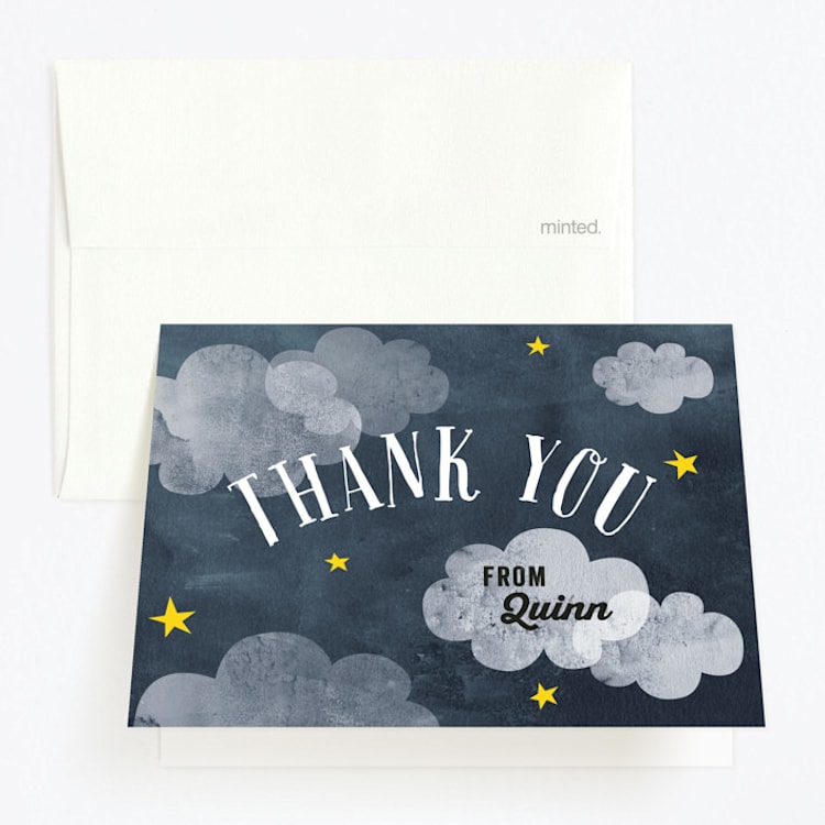 "Party All Night" - Children's Birthday Party Thank You Cards in Midnight by Shirley Lin Schneider - Front
