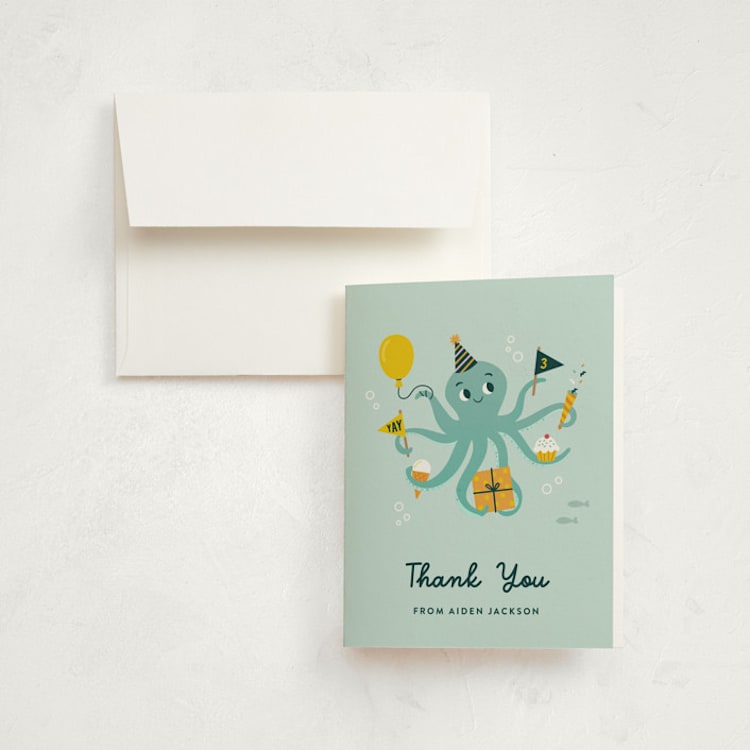 "Underwater fun" - Children's Birthday Party Thank You Cards in Sea by Annie Holmquist - Front