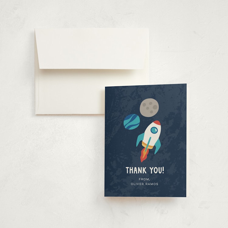 "space age" - Children's Birthday Party Thank You Cards in Midnight by peetie design - Front