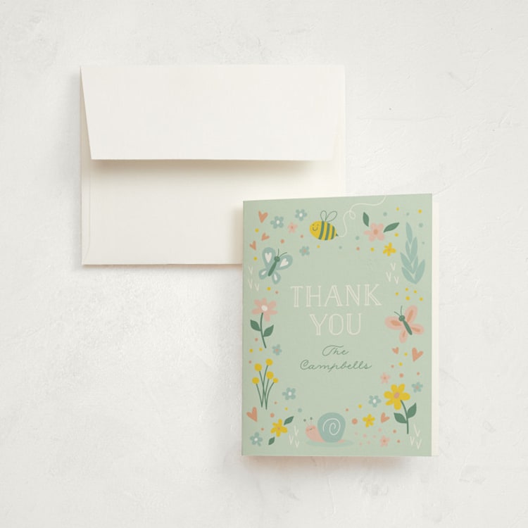 "In The Garden" - Children's Birthday Party Thank You Cards in Sky by Susan Asbill - Front