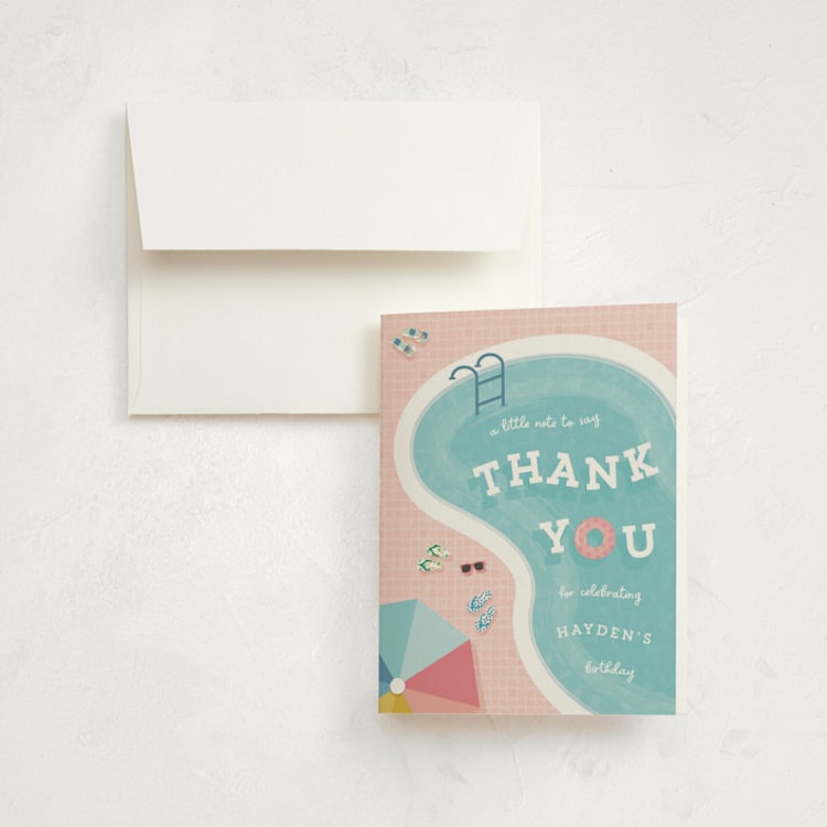 "Cool Pool Party" - Children's Birthday Party Thank You Cards in Coral by Lisa McLean - Front