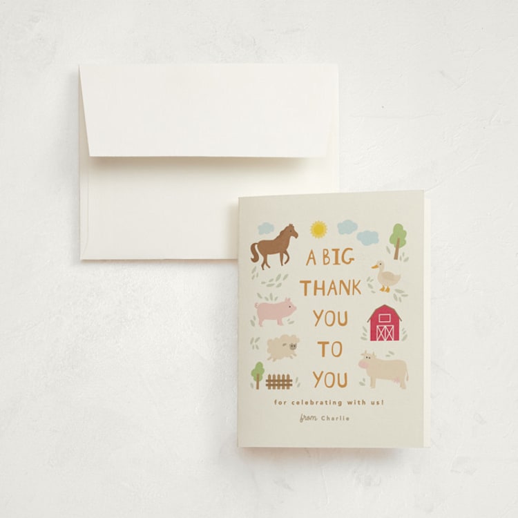 "Barnyard noises" - Children's Birthday Party Thank You Cards in Cotton by Creo Study - Front
