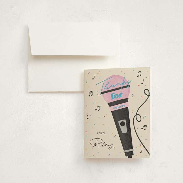 "Karaoke Time" - Children's Birthday Party Thank You Cards in Electric Blue by Lisa McLean - Front