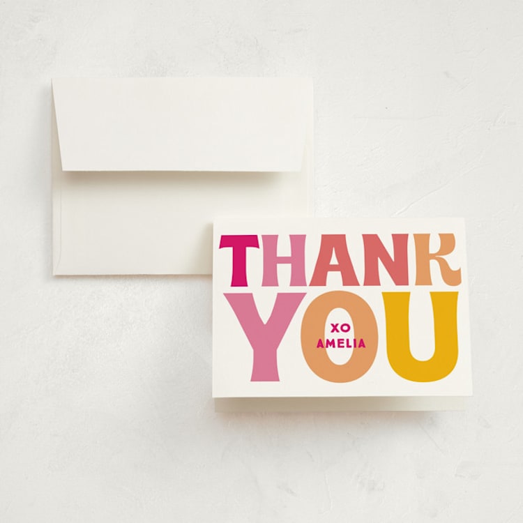 "The Big One" - Children's Birthday Party Thank You Cards in Rose by Baumbirdy - Front