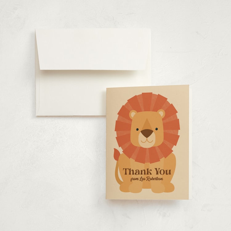 "Wild Lion" - Children's Birthday Party Thank You Cards in Sand by Kacey Kendrick Wagner - Front