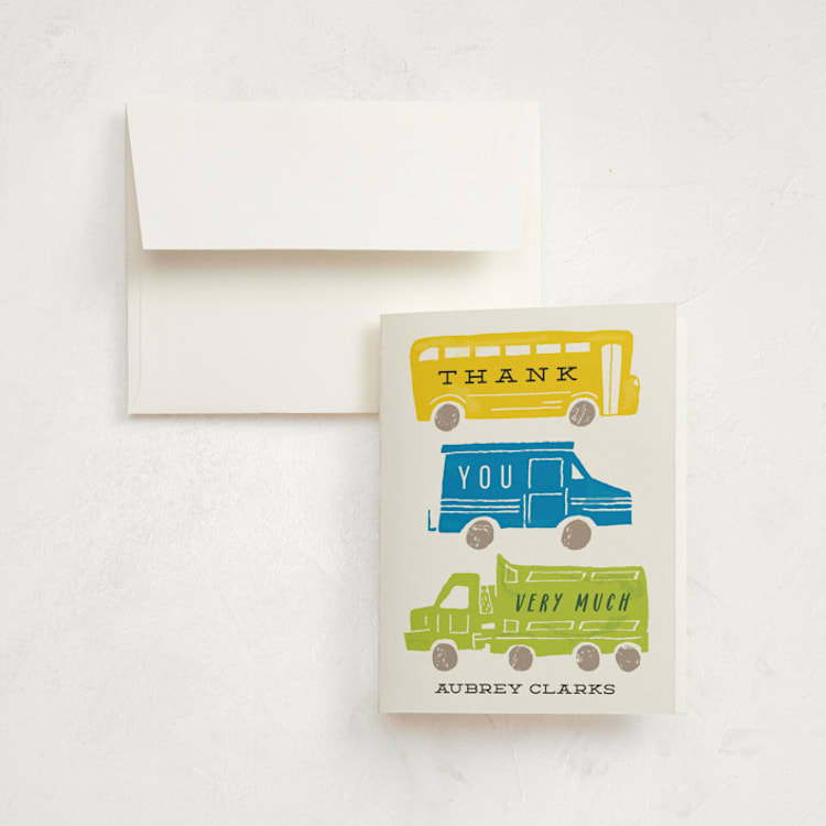 "Things that G0" - Children's Birthday Party Thank You Cards in Bright Turquoise by Shiny Penny Studio - Front