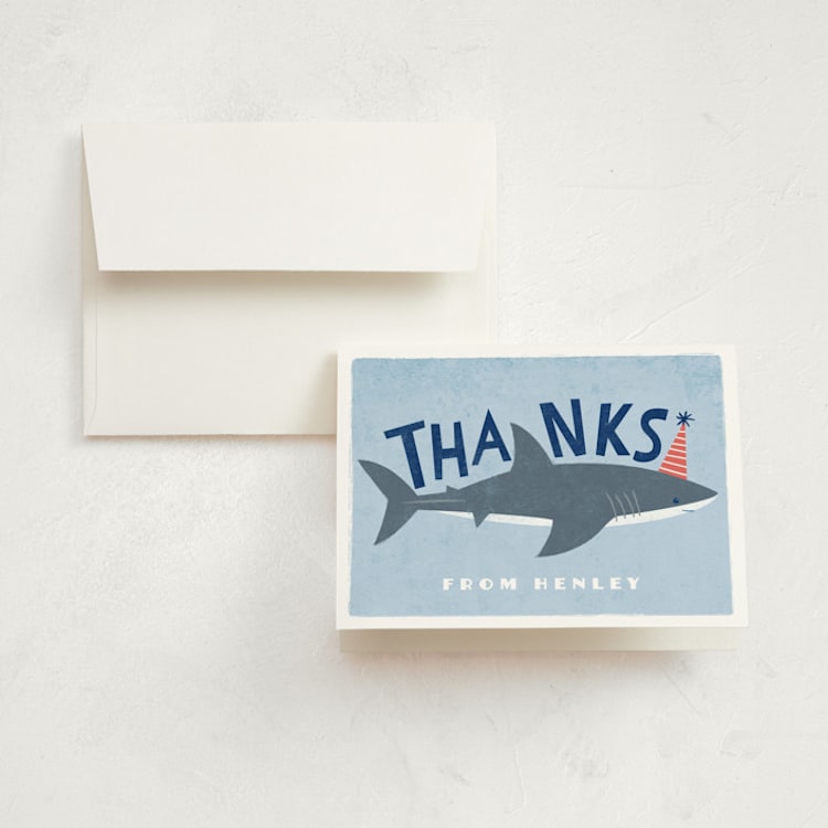 "Shark Tank" - Children's Birthday Party Thank You Cards in Sky by Karidy Walker - Front