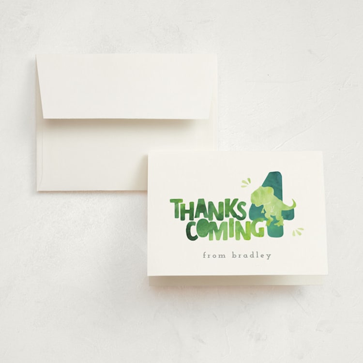 "Dino Party" - Children's Birthday Party Thank You Cards in Lime by Cindy Denning - Front