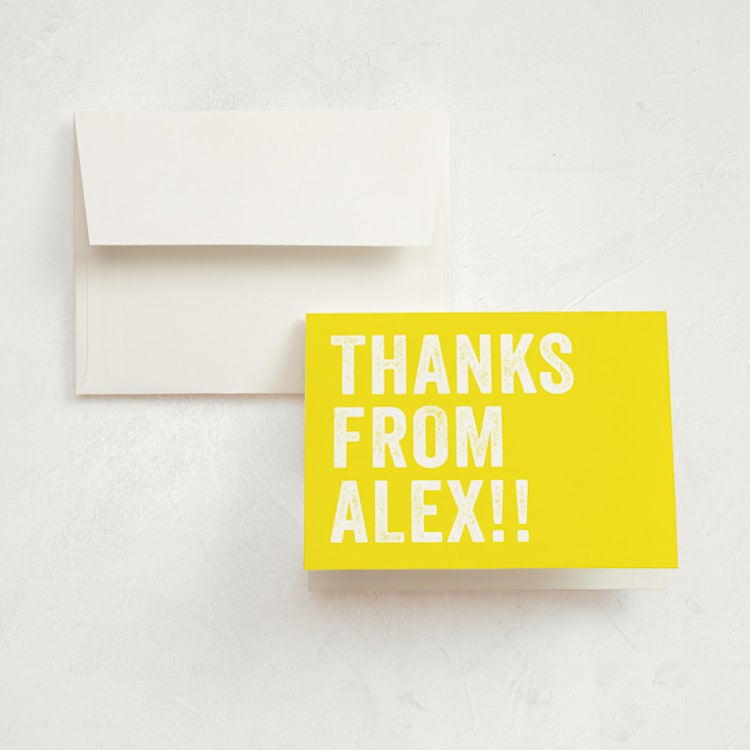 "Head Bang" - Children's Birthday Party Thank You Cards in Lemon by Carrie ONeal - Front