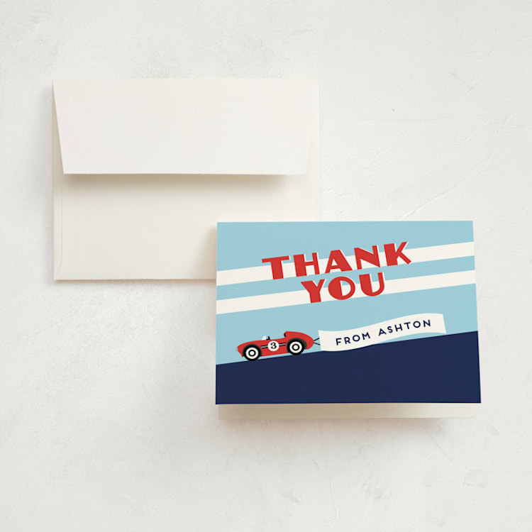 "Monaco" - Children's Birthday Party Thank You Cards in Sky by Shirley Lin Schneider - Front