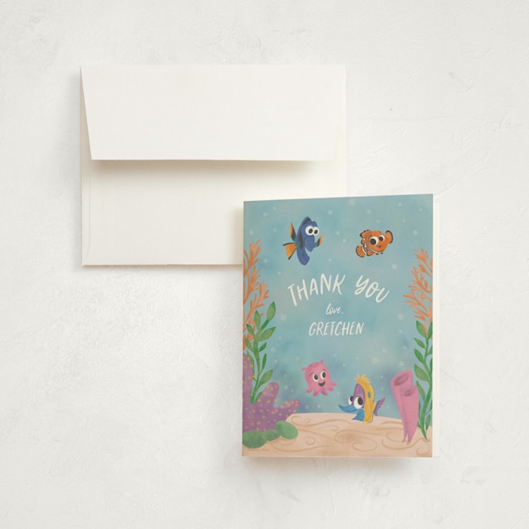 "Disney and Pixar’s Finding Nemo’s One-der the Sea Party" - Children's Birthday Party Thank You Cards in Aqua by Creo Study - Front