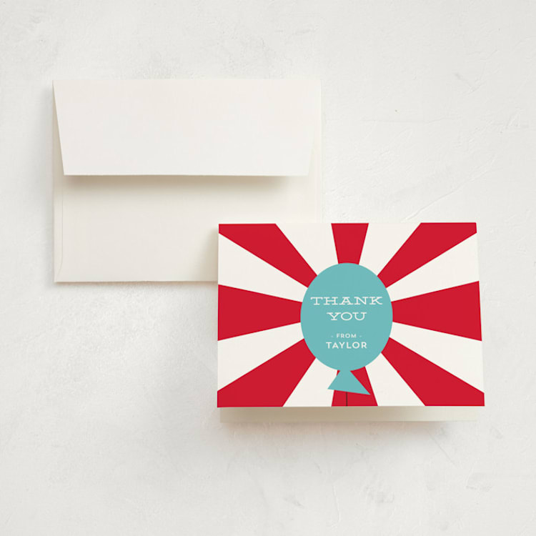 "Circus Party" - Children's Birthday Party Thank You Cards in Tomato by Anupama - Front