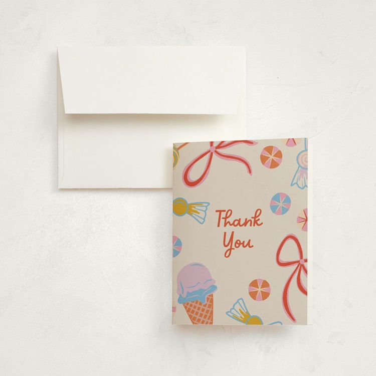 "Super Sweet" - Children's Birthday Party Thank You Cards in Cookie by Lissabeth Anglin - Front