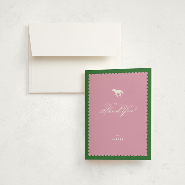 "Derby Party" - Children's Birthday Party Thank You Cards in Bubblegum by Ashlee Townsend - Front