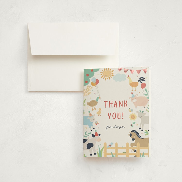 "barnyard fun" - Children's Birthday Party Thank You Cards in Barn by peetie design - Front