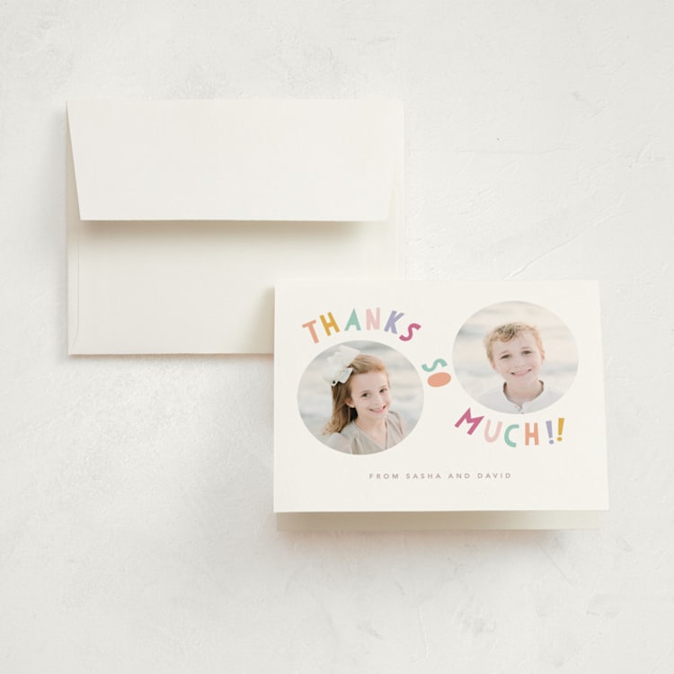 "Double the fun" - Children's Birthday Party Thank You Cards in Sherbet by Creo Study - Front