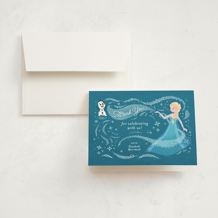 "Disney Frozen Snow Sparkles" - Children's Birthday Party Thank You Cards in Frosty by curiouszhi - Front