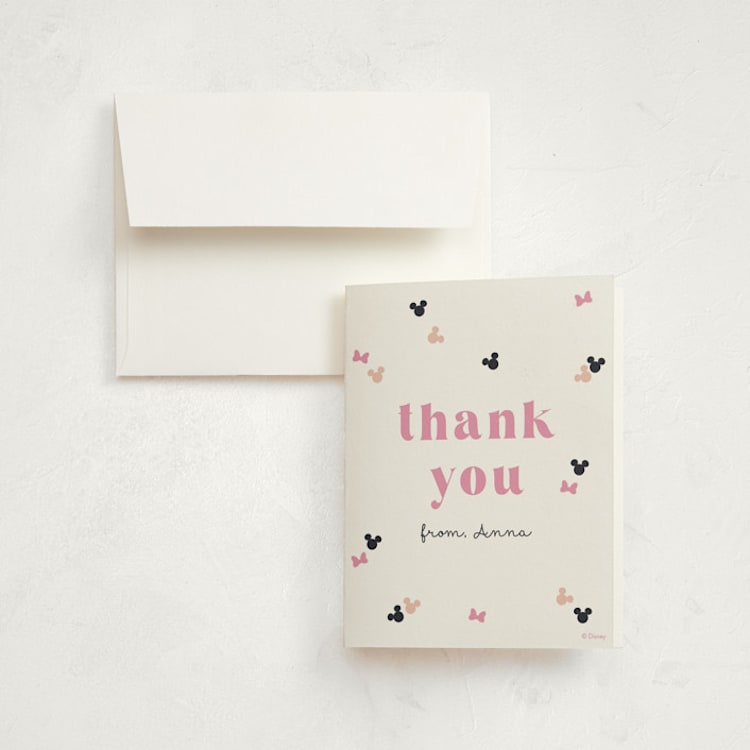 "Disney's Minnie Mouse Confetti" - Children's Birthday Party Thank You Cards in Peony by Annie Holmquist - Front