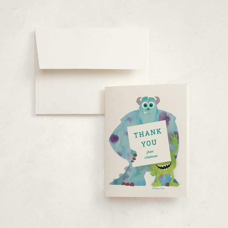 "Disney and Pixar's Monster's Inc Party" - Children's Birthday Party Thank You Cards in Marshmallow by Holly Whitcomb - Front